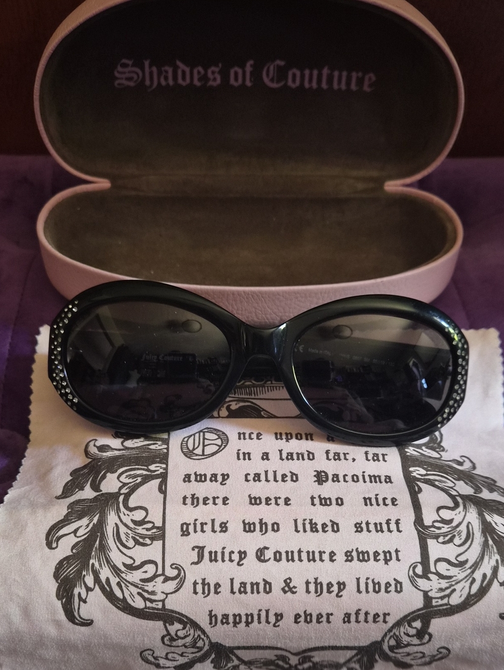 Y2K Juicy Couture Black Oval Sunglasses with Crystal Accents